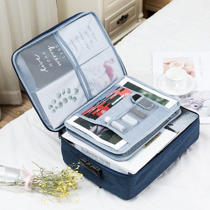 Document Organizer with Password Lock, Portable File Holder with 2 separators,Multi-Function Document Storage Bag for Laptop, Contracts, passports, certificates(Blue)’ (Navy Blue)