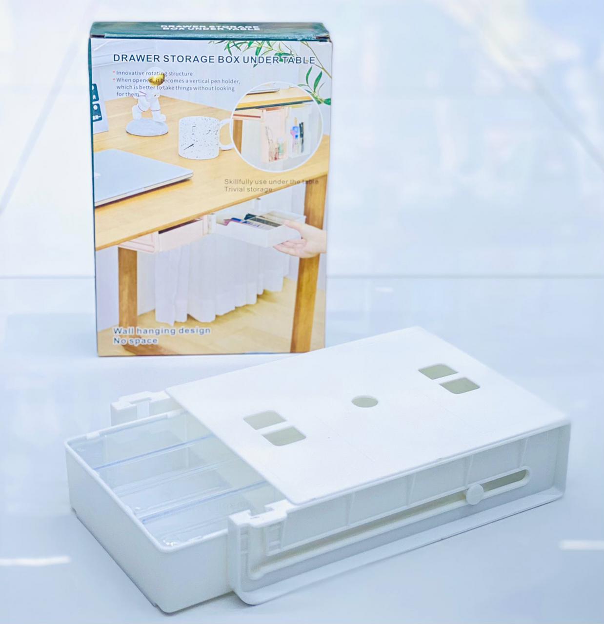 Under Table Drawer, Hidden Self-Adhesive Pencil Tray Drawer ,Under Desk Holder Storage Box, Stationery Pencil Storage Drawer Organizer for Office /School /Kitchen
