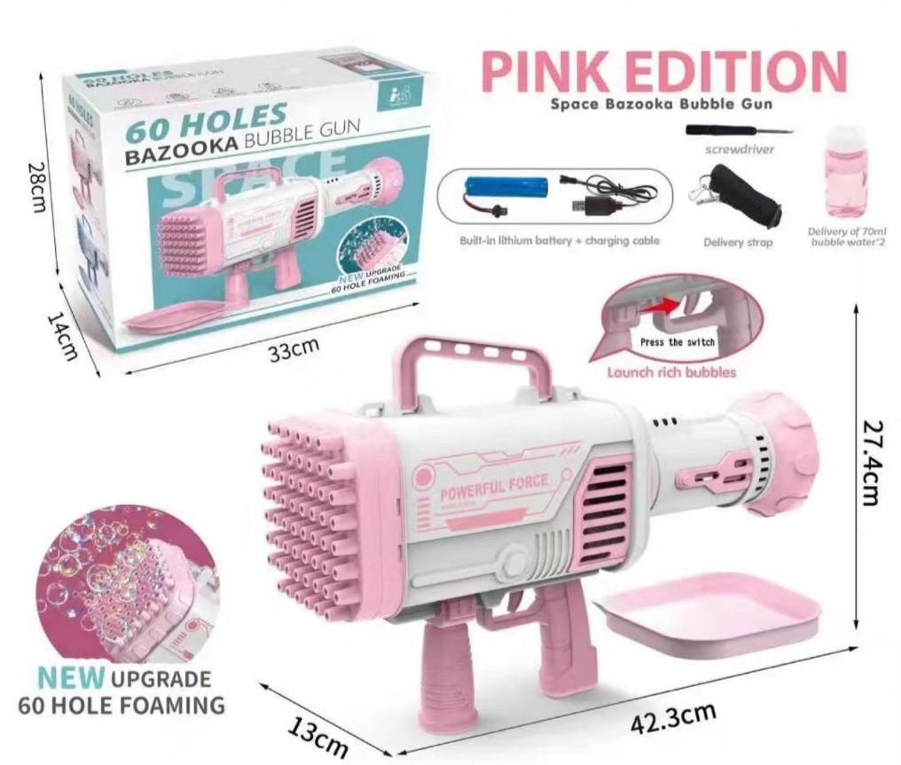 Bubble Gun for Kids Bubble Bazooka Bubble Machine Blower with 69 Bubble Holes Light Bubble Machine Toy for Summer Party Favors Pink