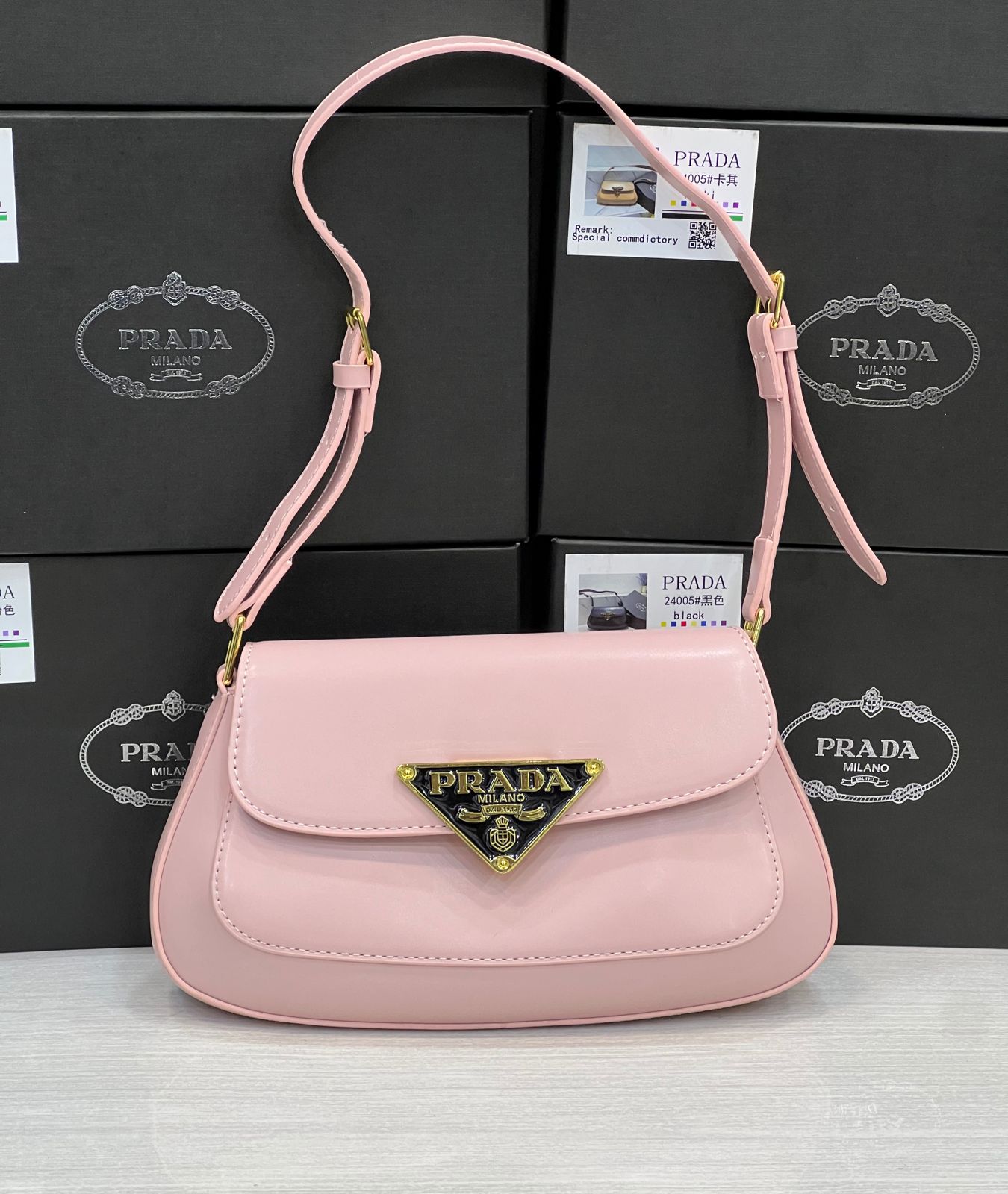 Prada Cleo Logo Plaque Shoulder Bag