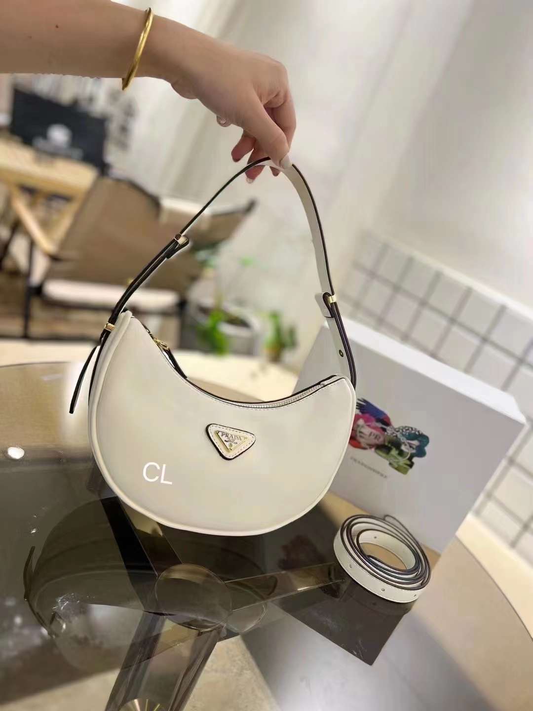 PRADA  Arqué Leather Shoulder Bag